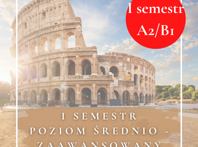 Włoski średniozaawansowany – I semestr kurs A1/B2 – 15 spotkań